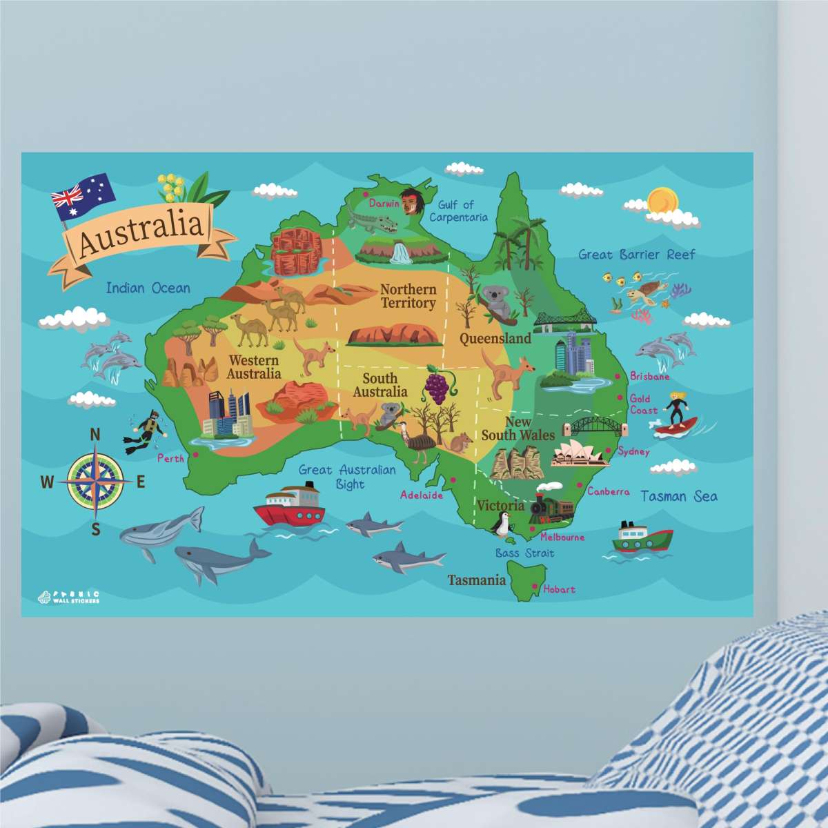 Australia Map Wall Stickers / Wallpaper / Murals